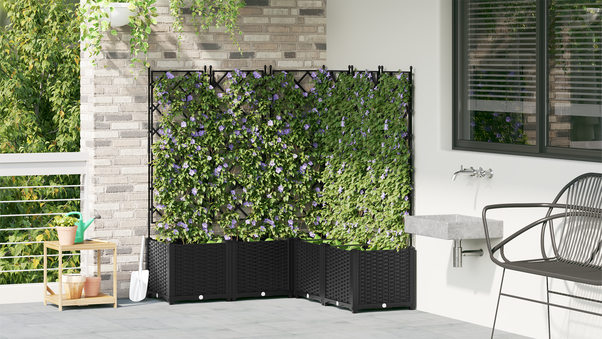 Vaso da Giardino con Trellis 5 pz Nero 120x120x143 cm