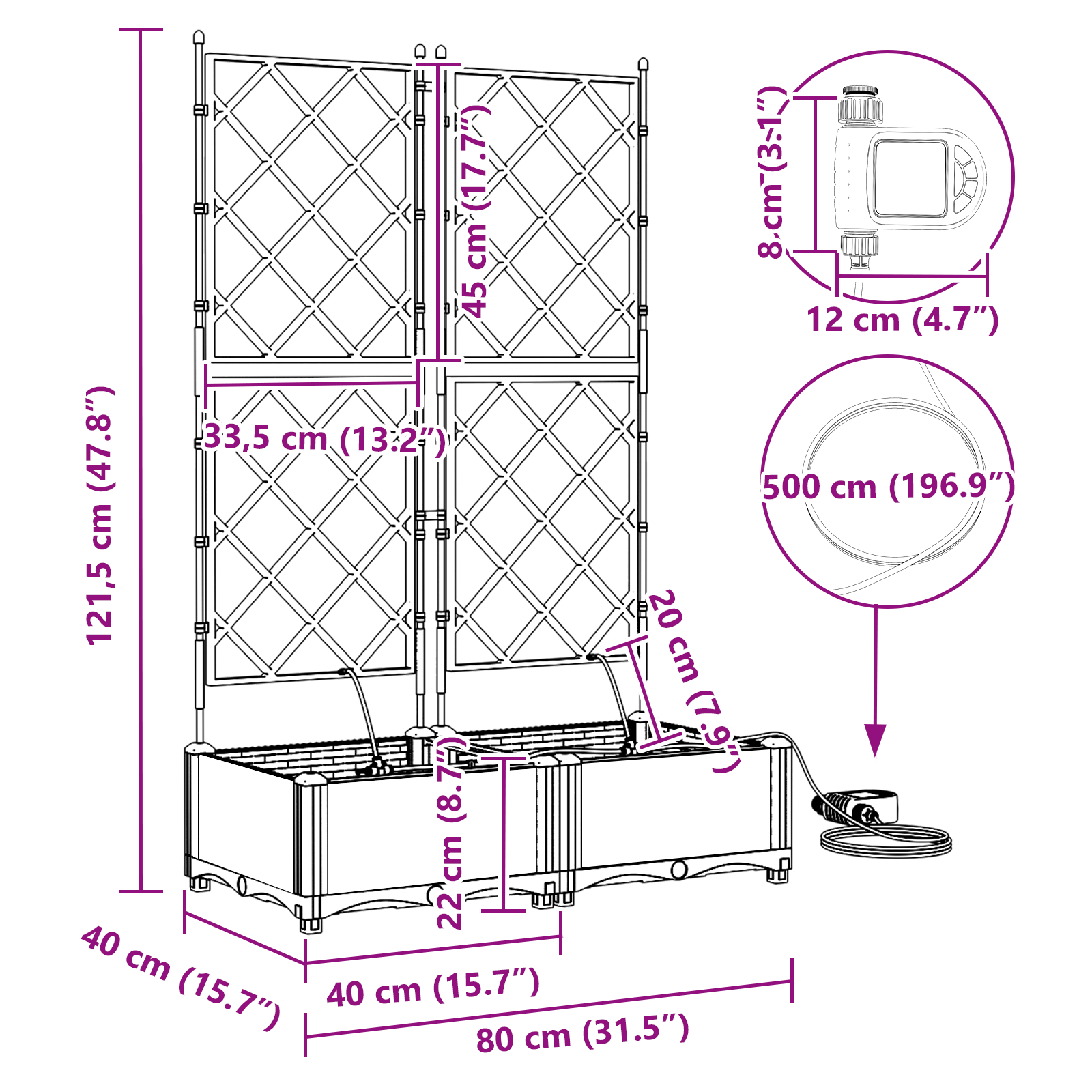 Planters da Giardino  con Sistema di Irrigazione 2 pz Nero