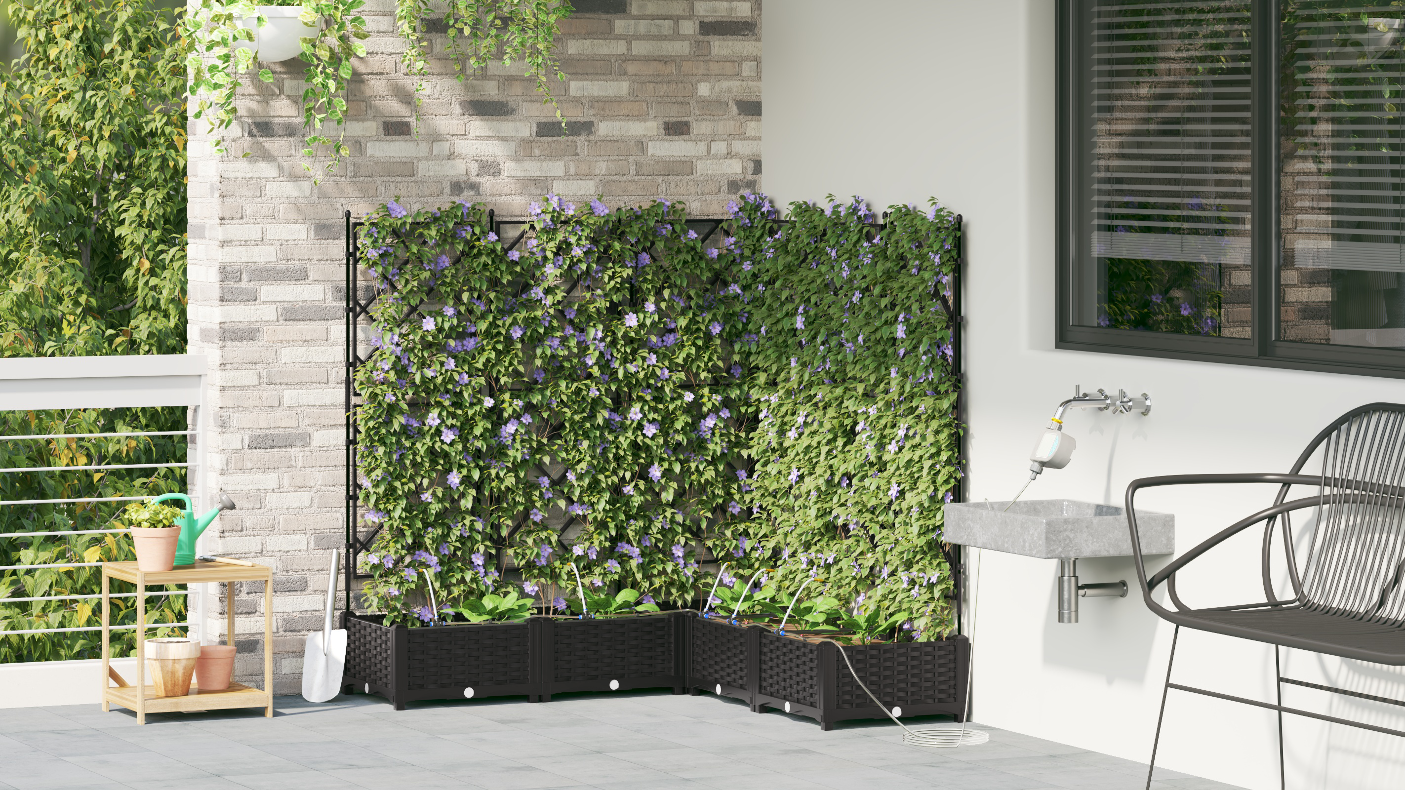 Pianterini da Giardino  con Sistema di Irrigazione 5 pz Nero