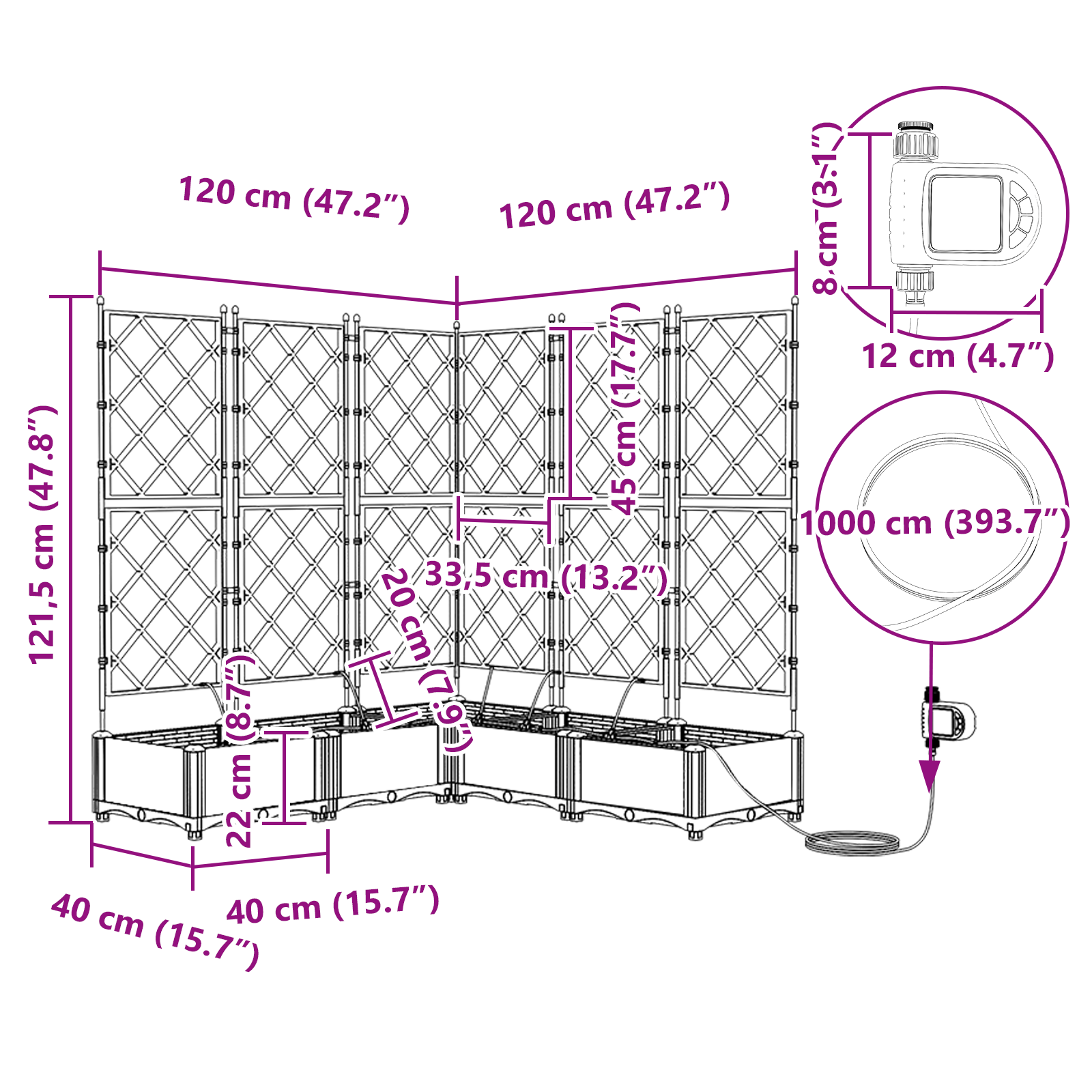Pianterini da Giardino  con Sistema di Irrigazione 5 pz Nero