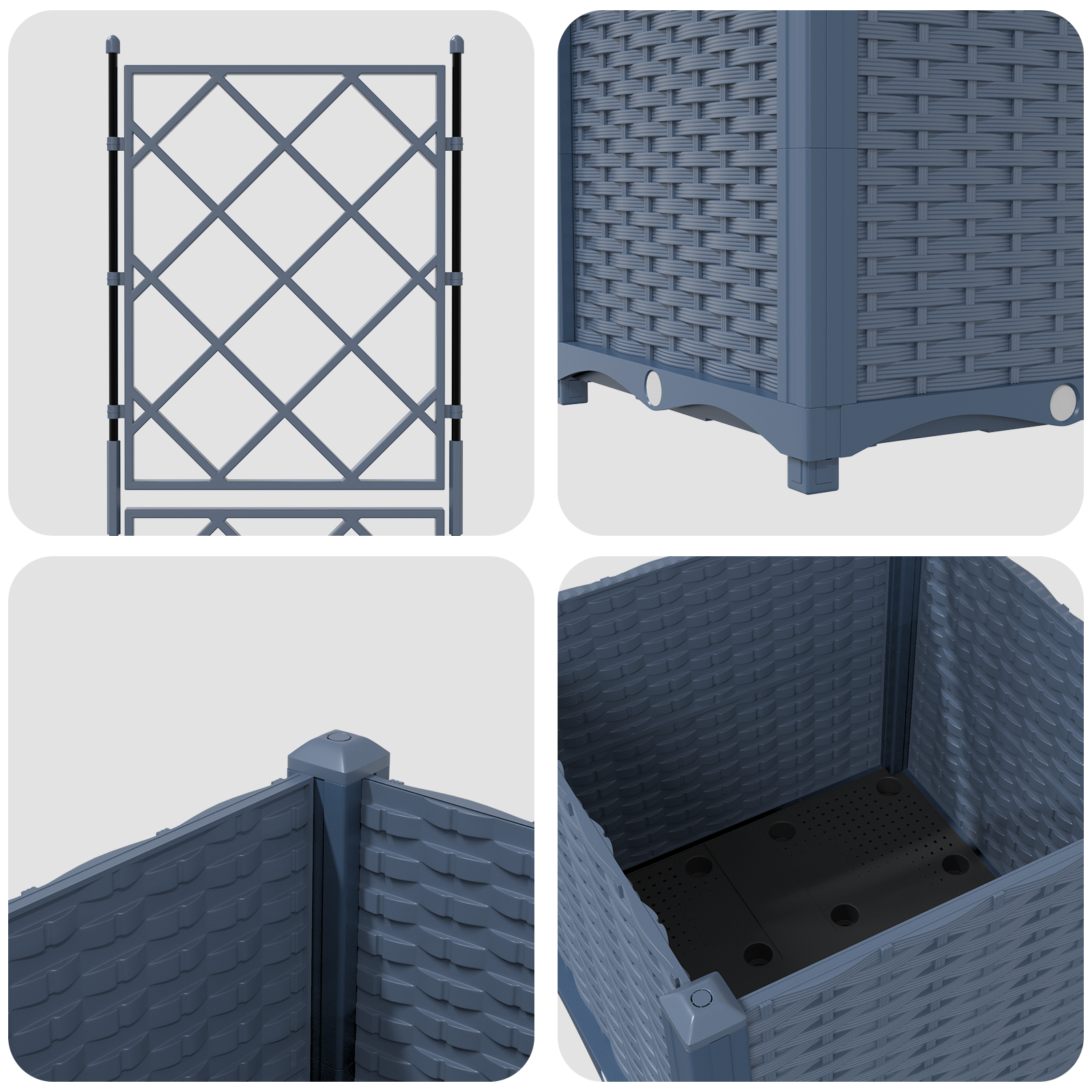 Vaso da Giardino con Trellis Grigio 40x40x143 cm