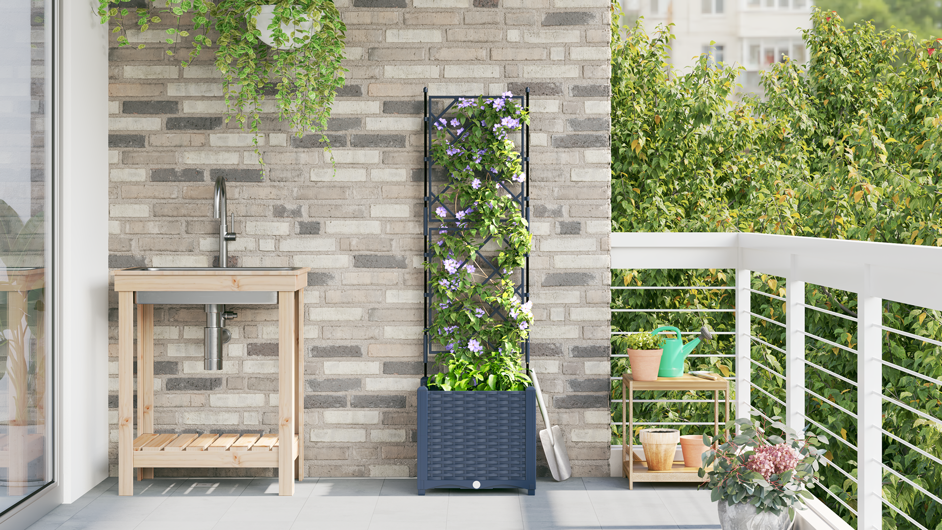 Vaso da Giardino con Trellis Grigio 40x40x143 cm