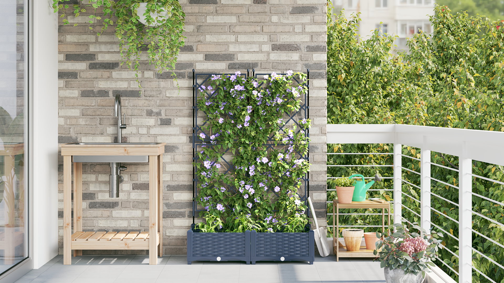 Piantana da giardino con trellis 2 pz Grigio 80x40x125,5 cm