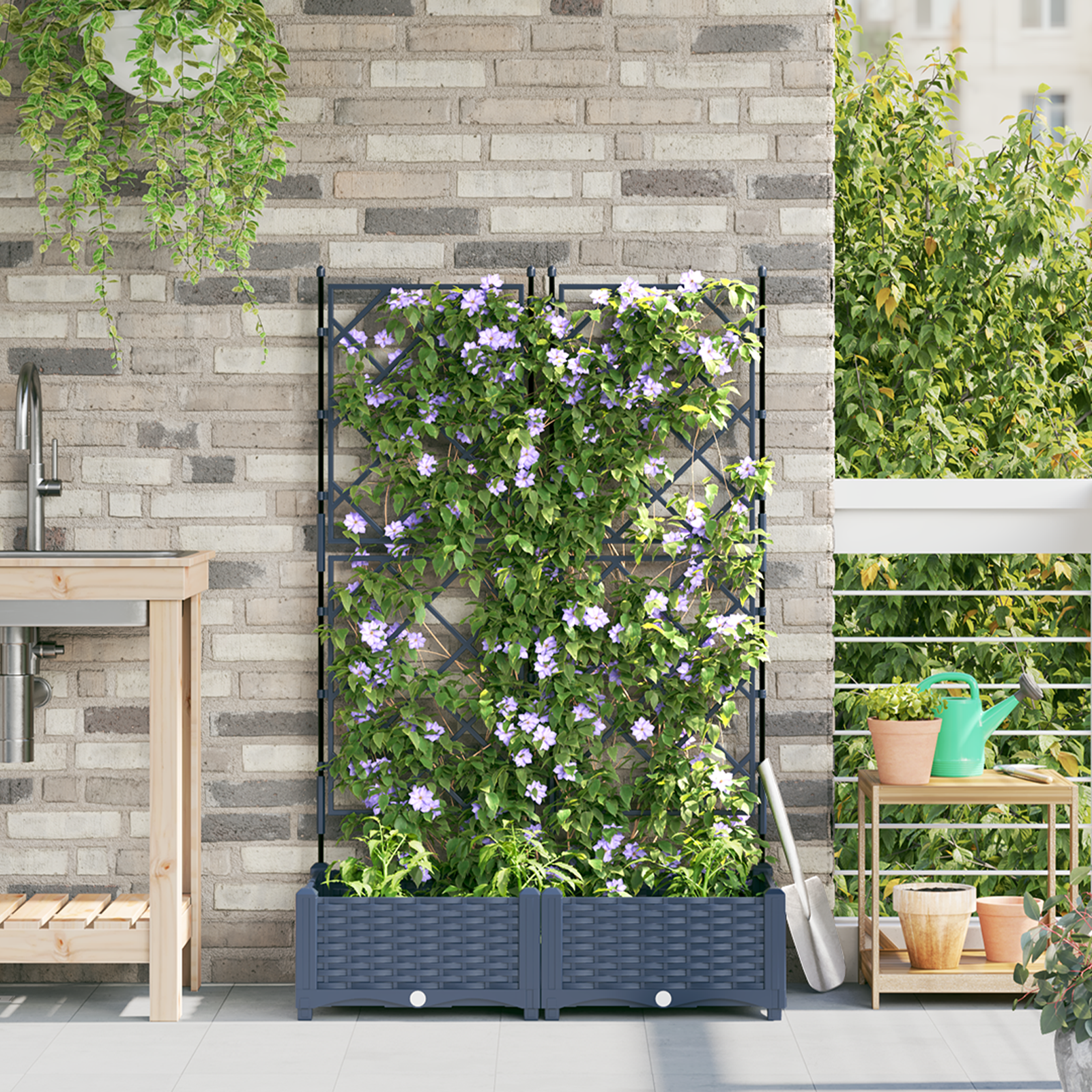 Piantana da giardino con trellis 2 pz Grigio 80x40x125,5 cm