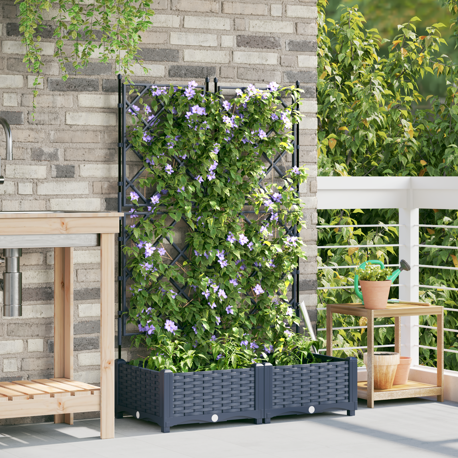 Piantana da giardino con trellis 2 pz Grigio 80x40x125,5 cm