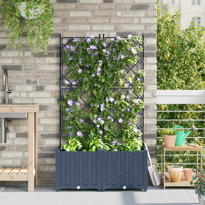 Fioriera da Giardino con Trellis 2 pcs Grigia 80x40x143 cm