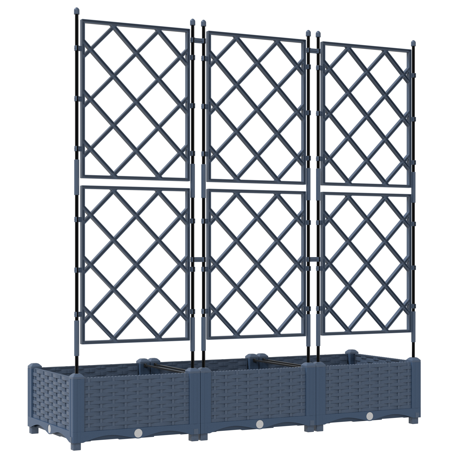 Vaso da Giardino con Trellis 3 pz Grigio 120x40x125.5 cm