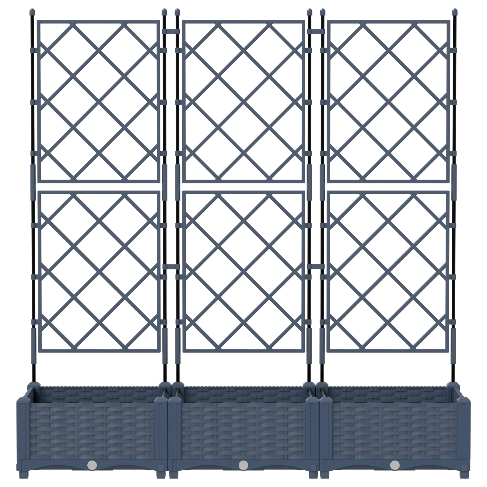 Vaso da Giardino con Trellis 3 pz Grigio 120x40x125.5 cm