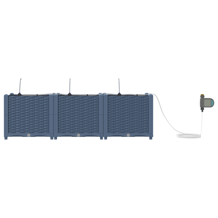 Fioriere da Giardino con Sistema di Irrigazione 3 pcs Grigio