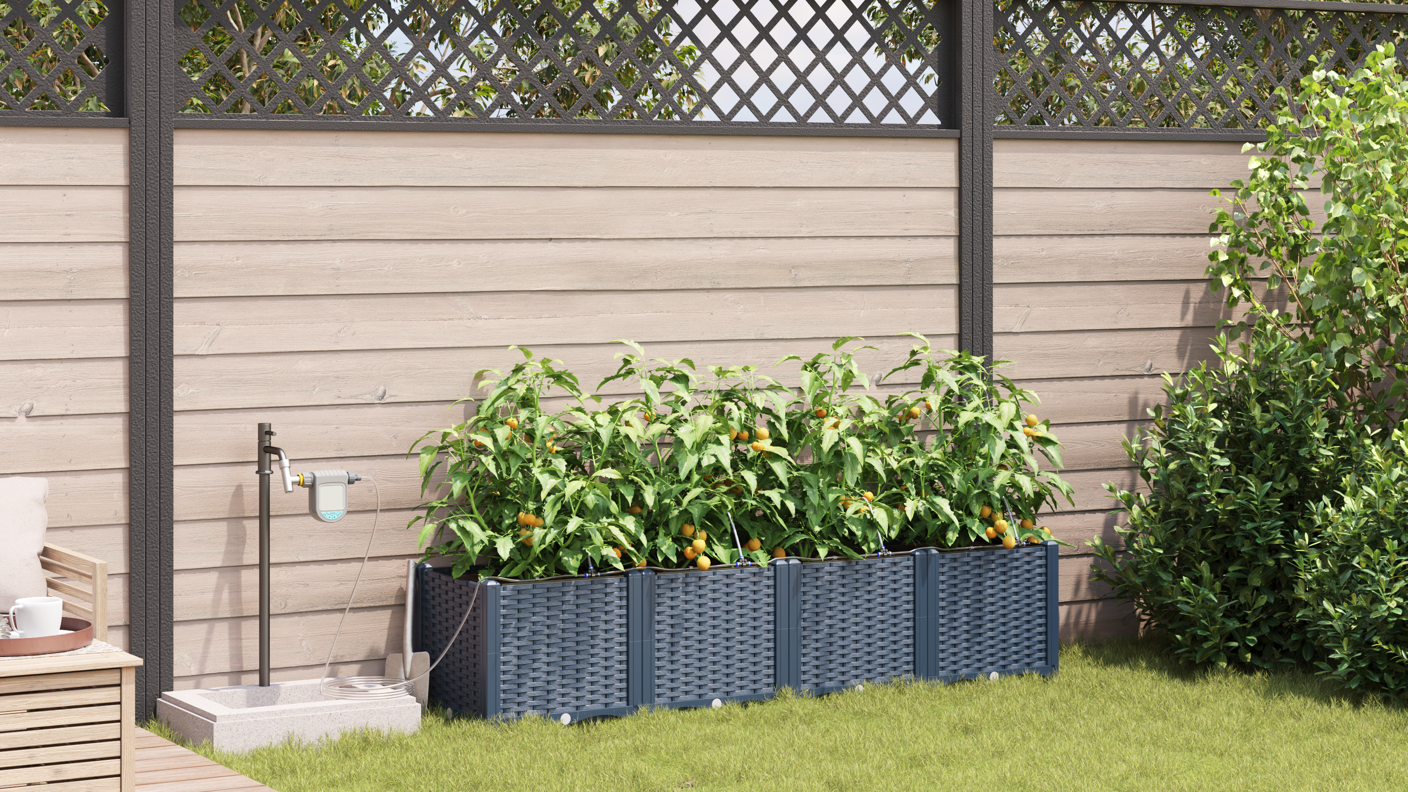 Fioriere da giardino  con sistema di irrigazione 4 pezzi Grigio