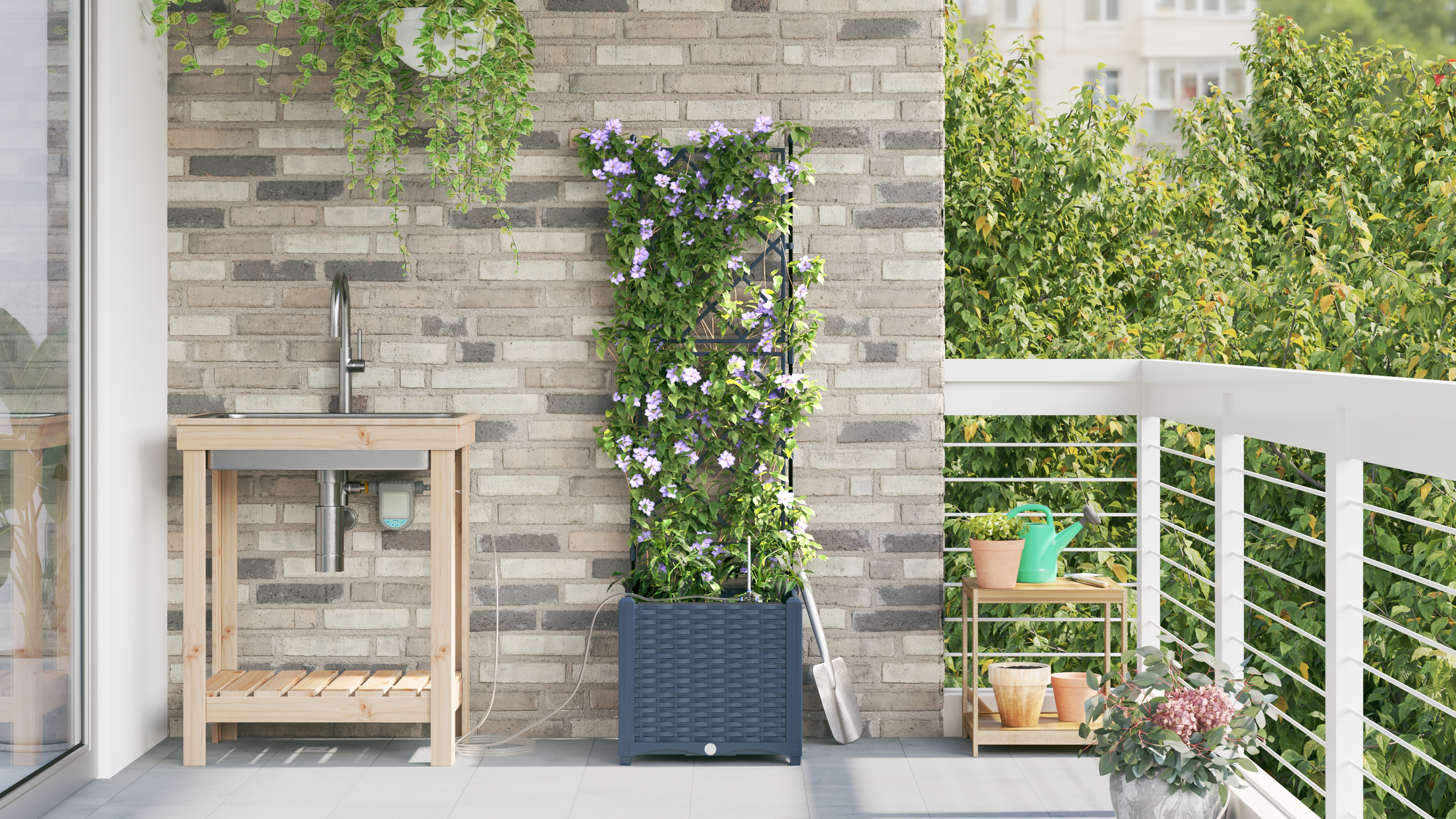 Fioriere da Giardino  con Sistema di Irrigazione in Grigio