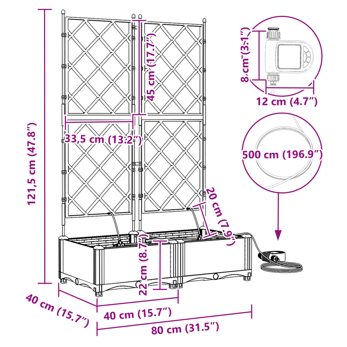 Fioriere da giardino  con sistema di irrigazione 2 pz Grigio