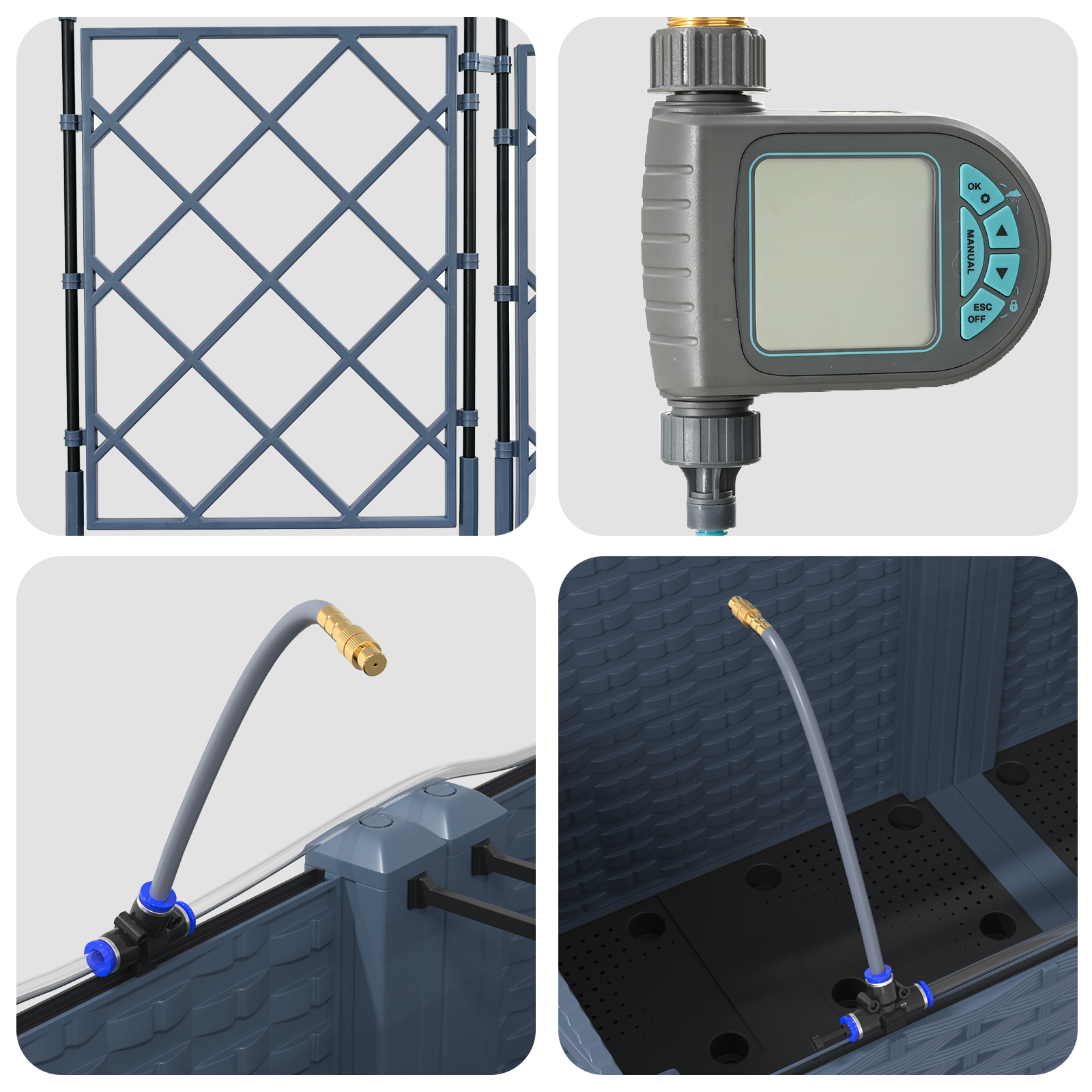 Fioriere da Giardino con Sistema di Irrigazione 3 pcs Grigio