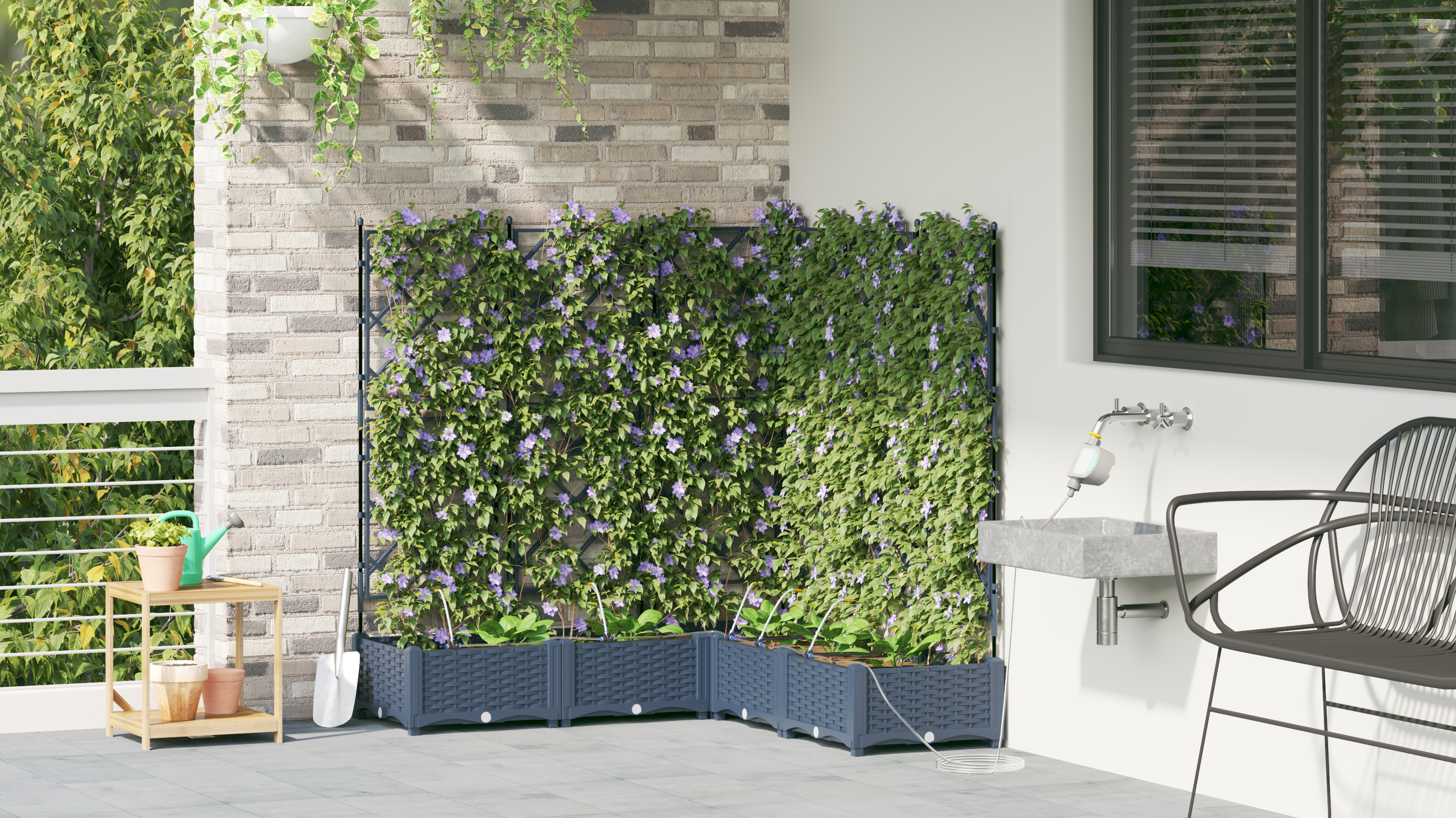 Scavatori da Giardino  con Sistema di Irrigazione 5 pezzi Grigio