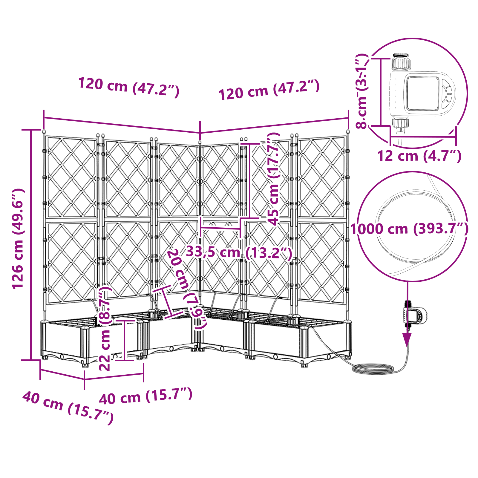 Scavatori da Giardino  con Sistema di Irrigazione 5 pezzi Grigio