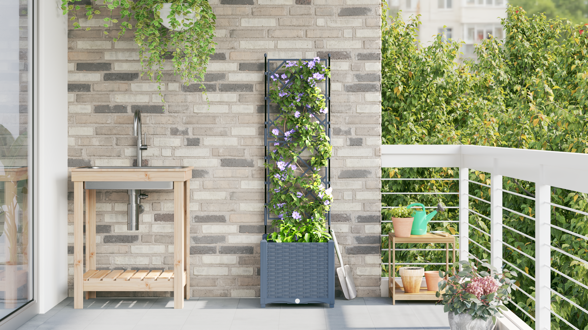 Fioriera da giardino con traliccio grigio chiaro 40x40x143 cm