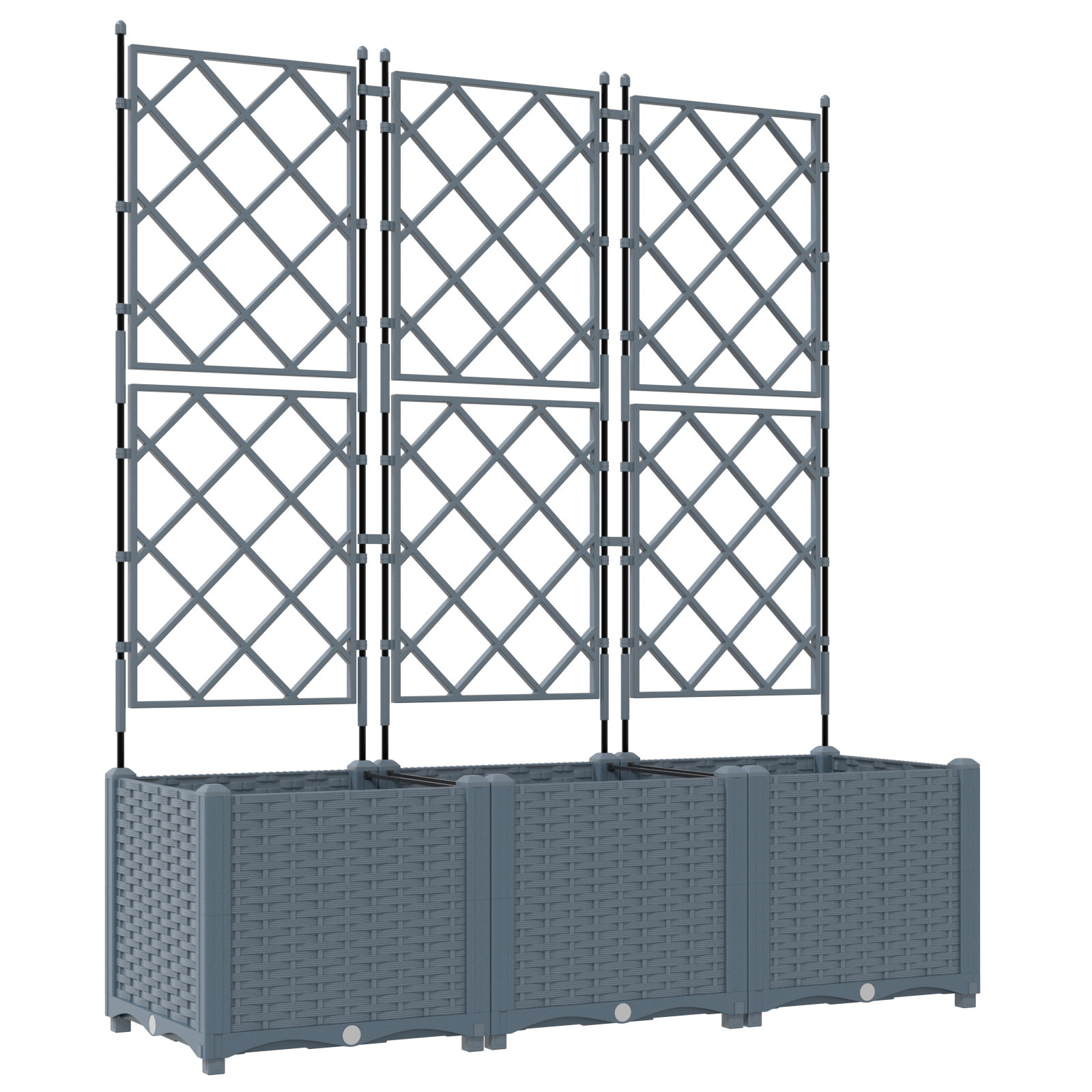 Fioriera da giardino con trellis 3 pz grigio chiaro 120x40x143 cm
