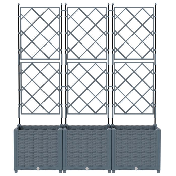 Fioriera da giardino con trellis 3 pz grigio chiaro 120x40x143 cm