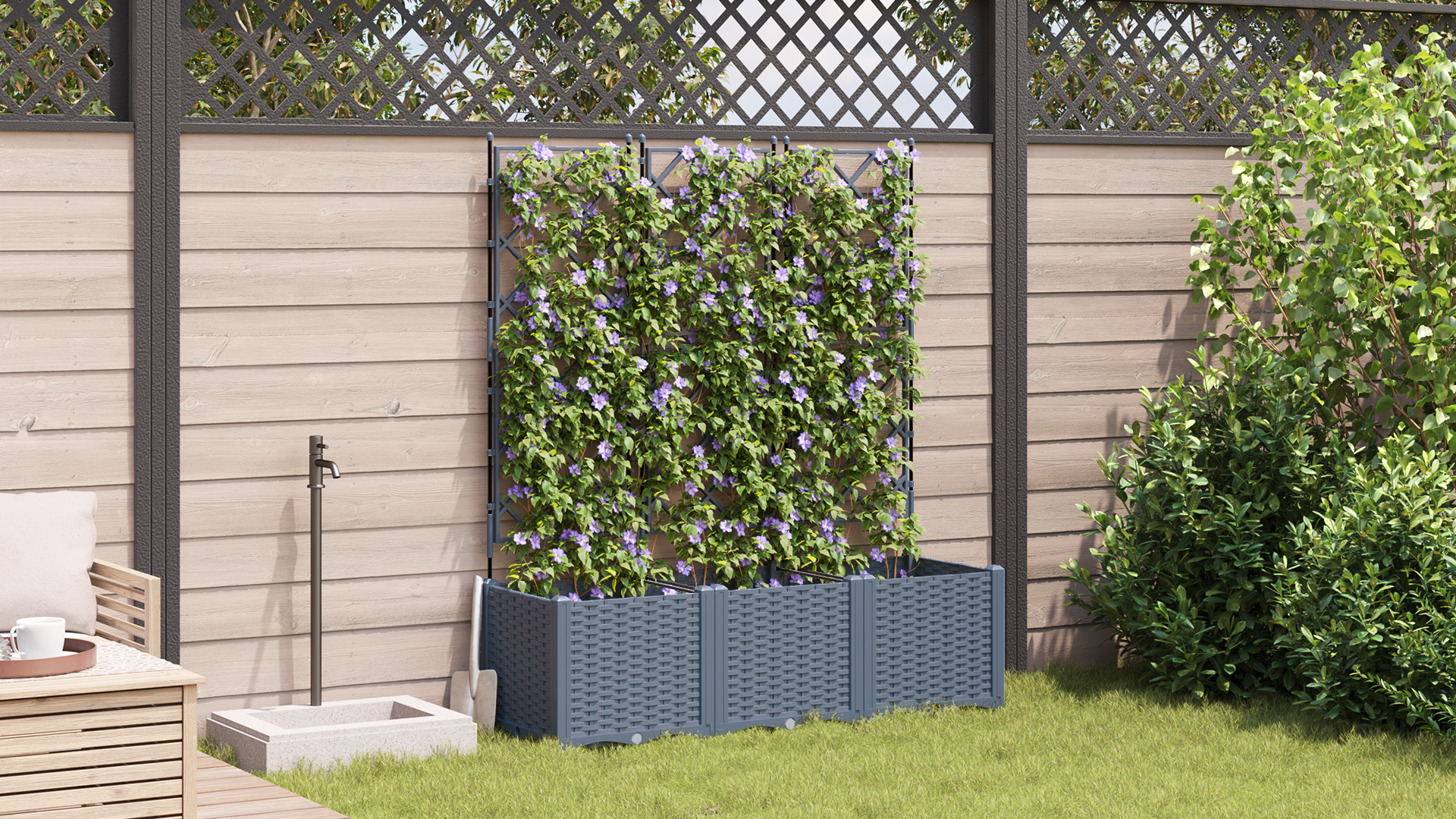 Fioriera da giardino con trellis 3 pz grigio chiaro 120x40x143 cm