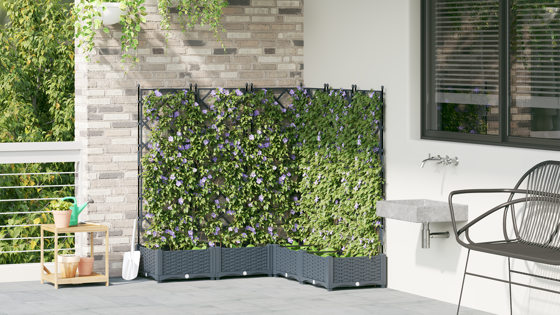 Vaso da Giardino con Trellis 5 pz Grigio Chiaro 120x120x125.5 cm