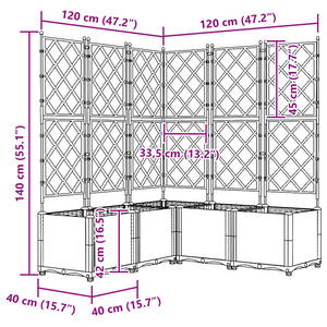 Vaso da Giardino con Trellis 5 pcs Grigio Chiaro 120x120x143 cm