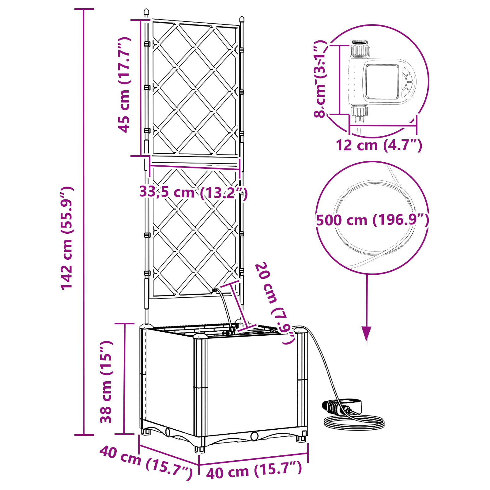 Cassoni da giardino  con sistema di irrigazione leggera grigia