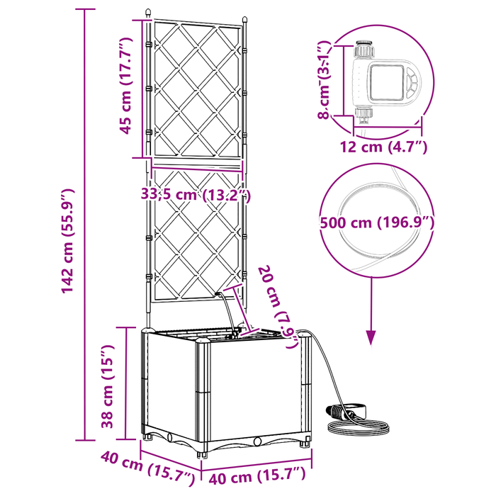 Cassoni da giardino  con sistema di irrigazione leggera grigia