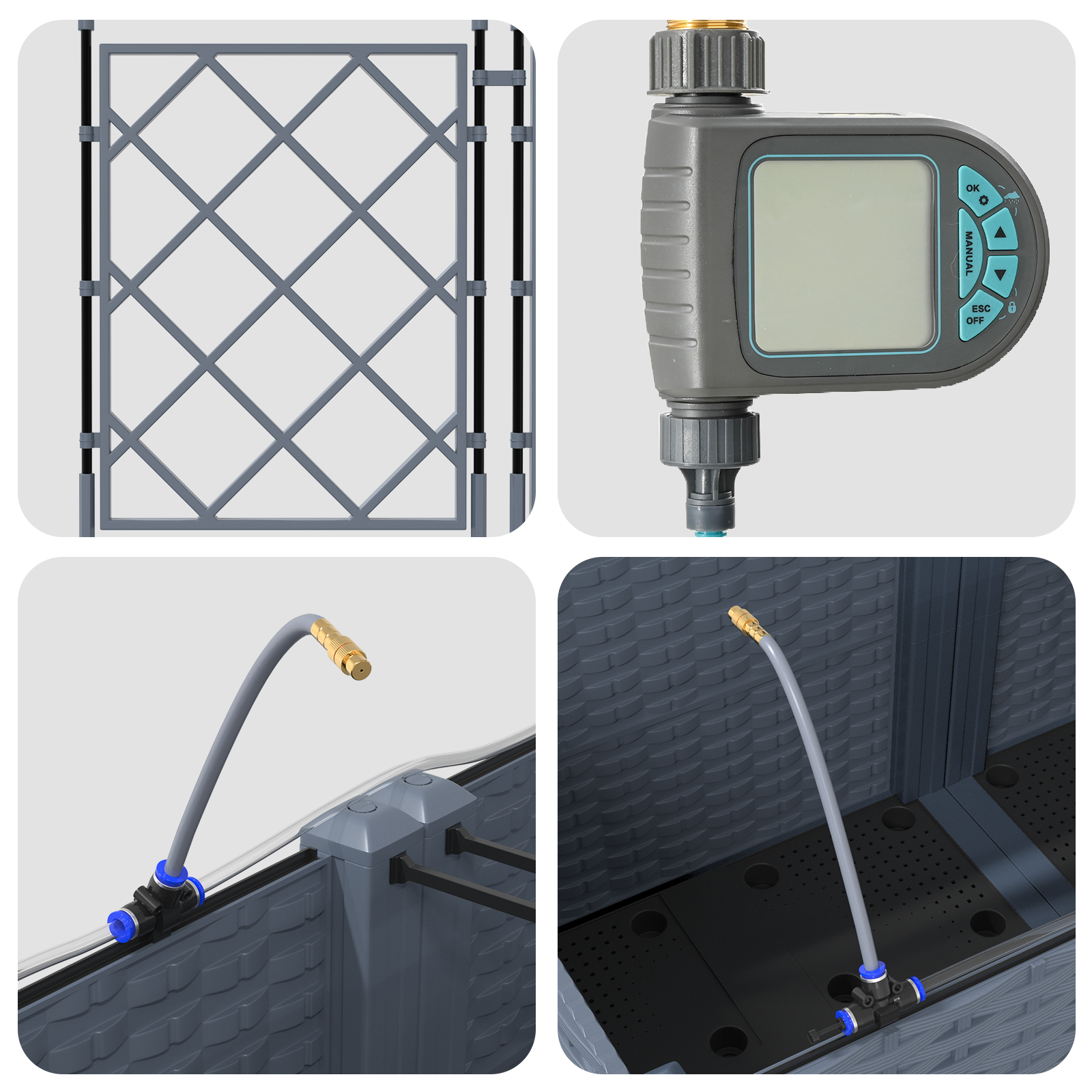 Fioriere da Giardino con Sistema di Irrigazione 2 pezzi Grigio Chiaro