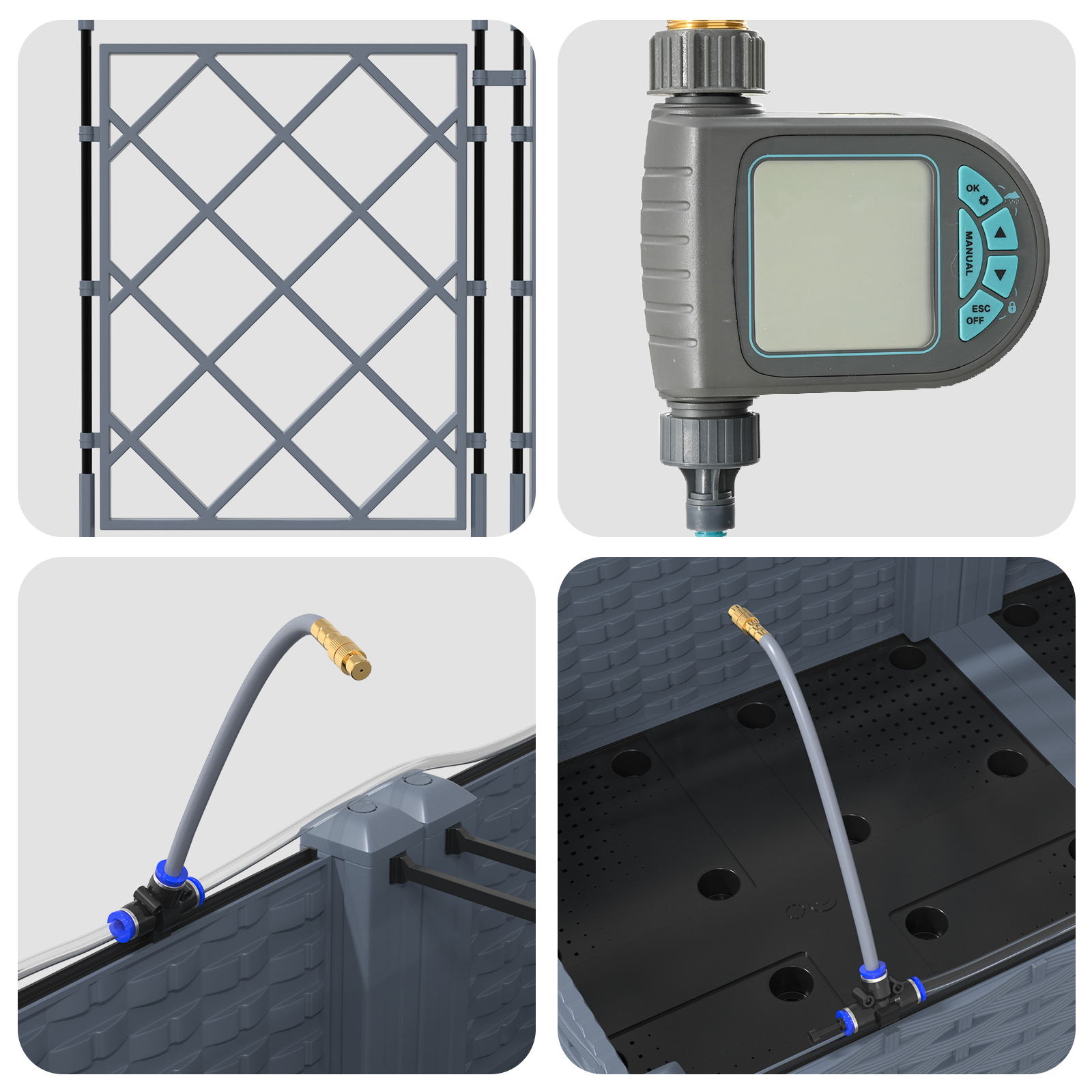 Fioriere da Giardino con Sistema di Irrigazione 3 pcs Grigio chiaro