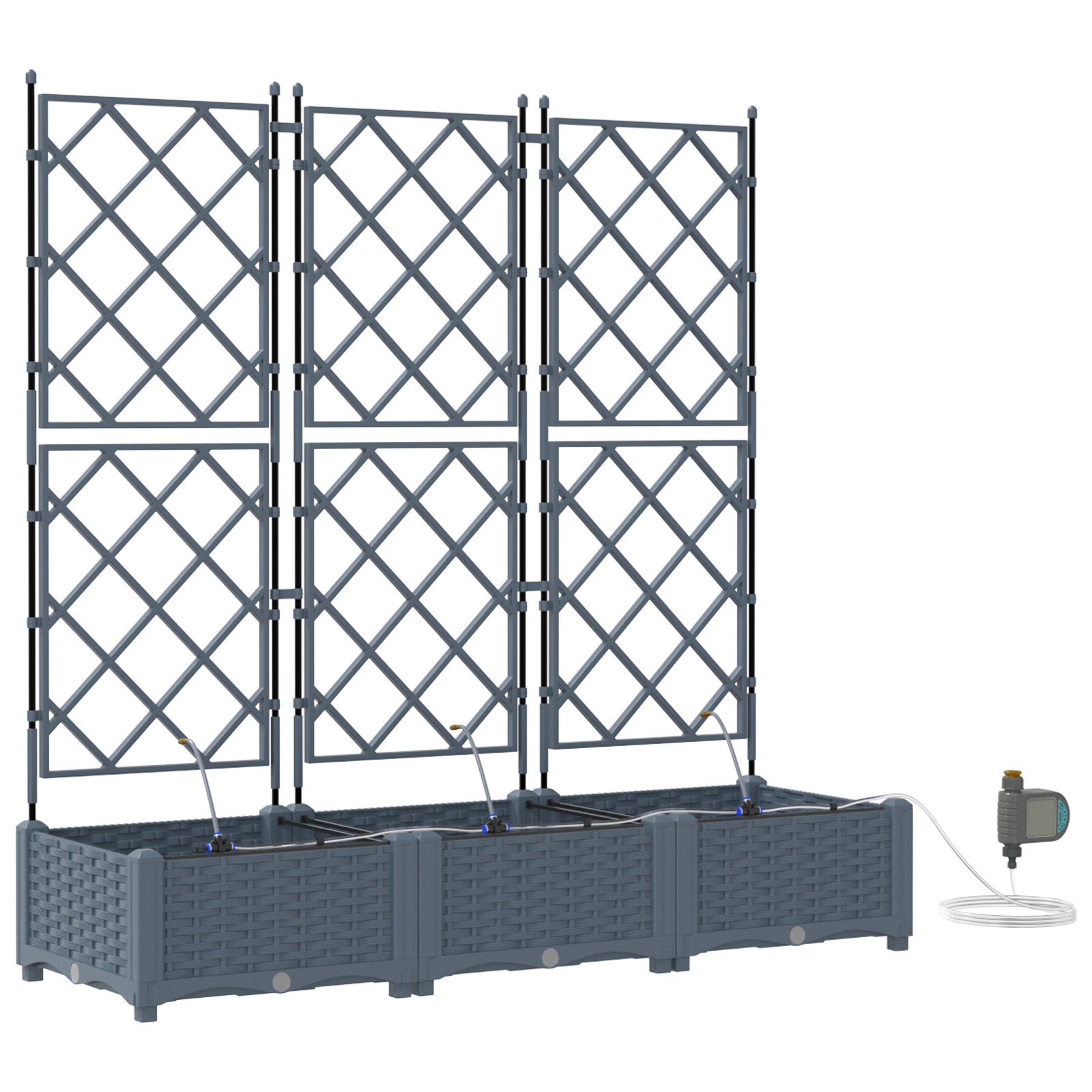 Fioriere da Giardino con Sistema di Irrigazione 3 pcs Grigio chiaro