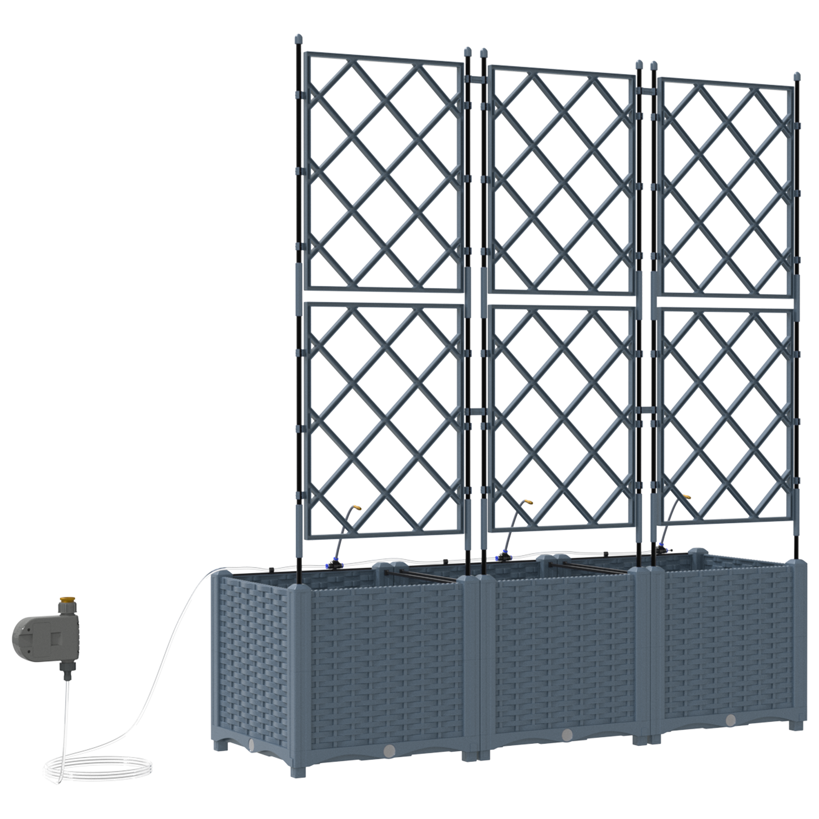 Fioriere da Giardino con Sistema di Irrigazione 3 pz Grigio Chiaro