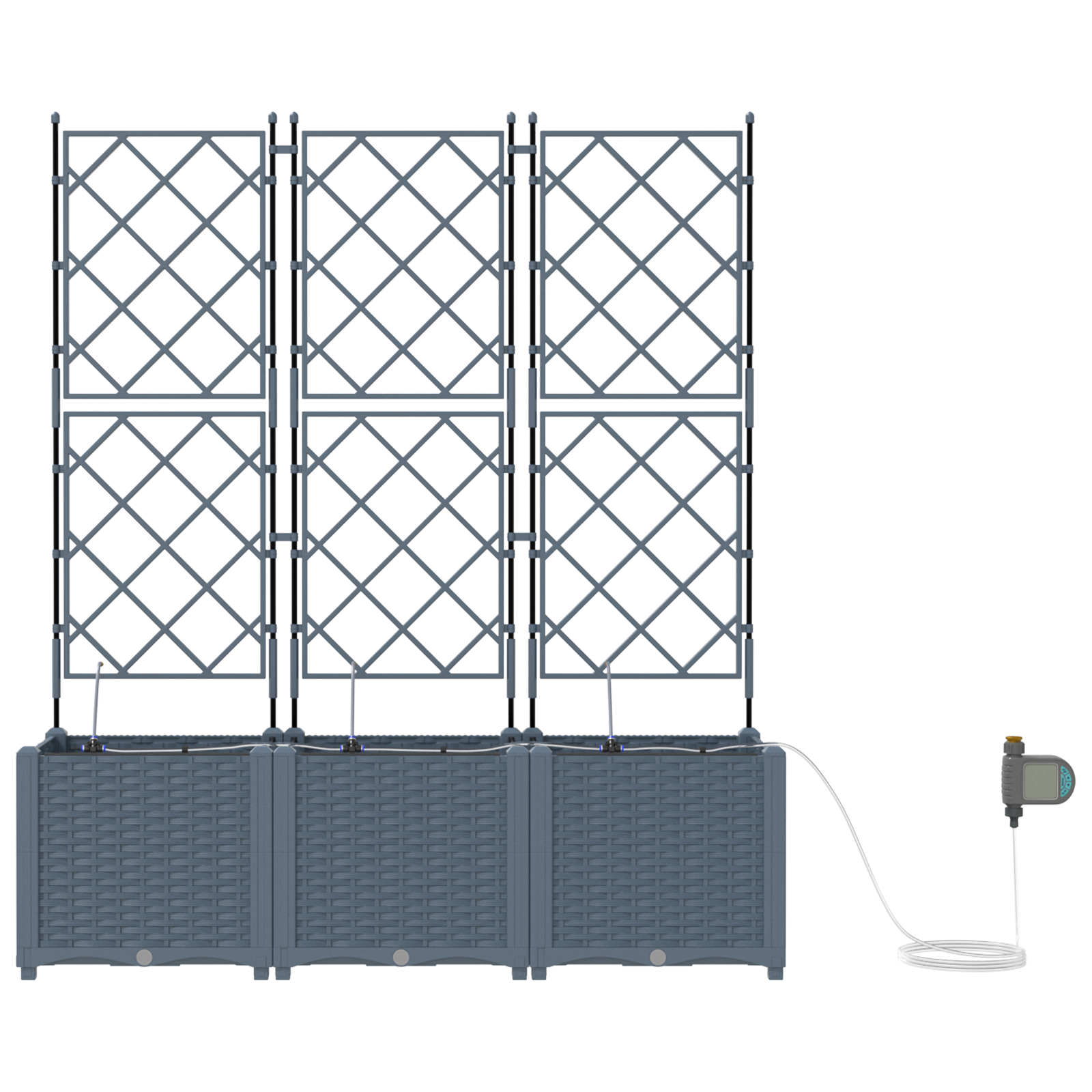 Fioriere da Giardino con Sistema di Irrigazione 3 pz Grigio Chiaro