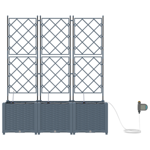 Fioriere da Giardino con Sistema di Irrigazione 3 pz Grigio Chiaro