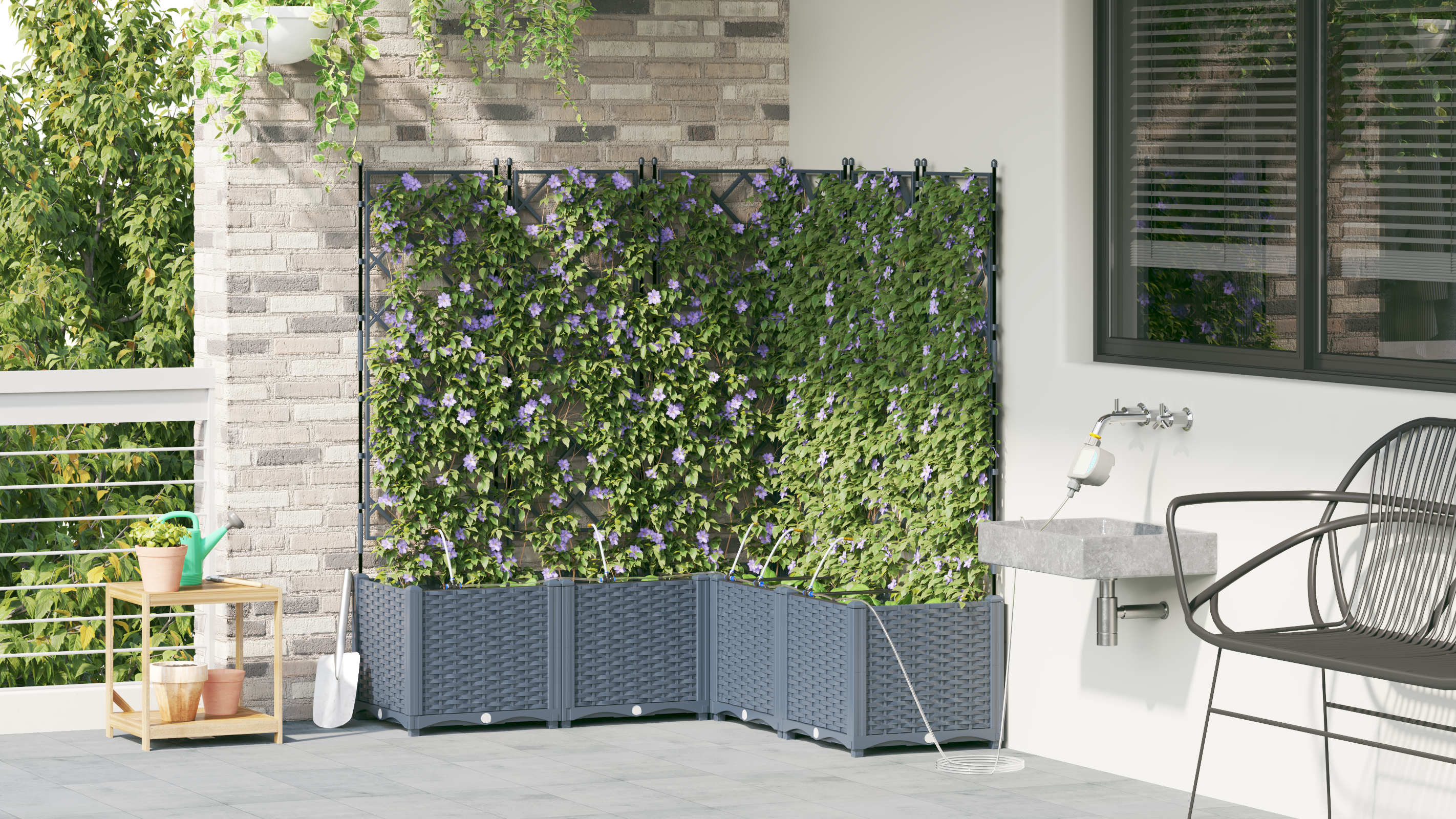 Piante da giardino  con sistema di irrigazione 5 pezzi Grigio chiaro