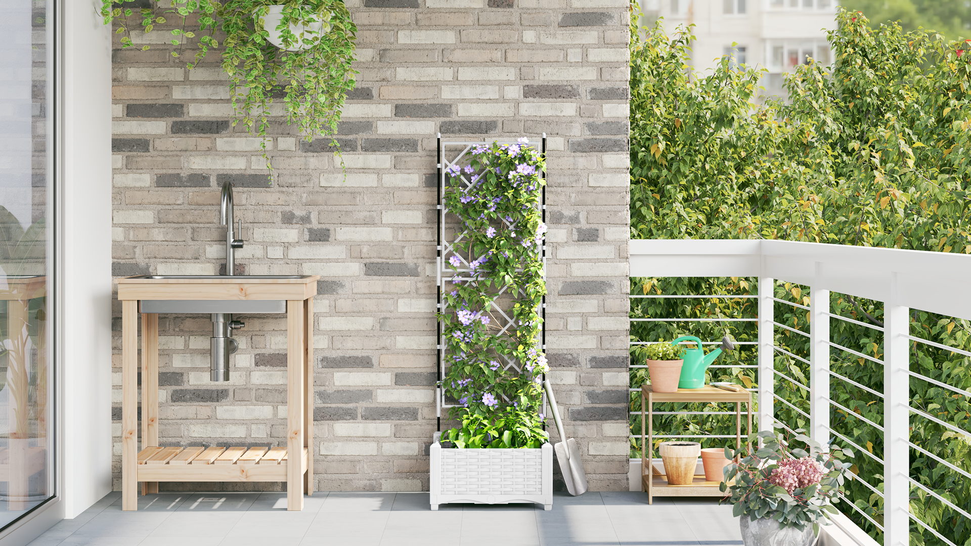 Fioriera da Giardino con Trellis Bianco 40x40x125.5 cm