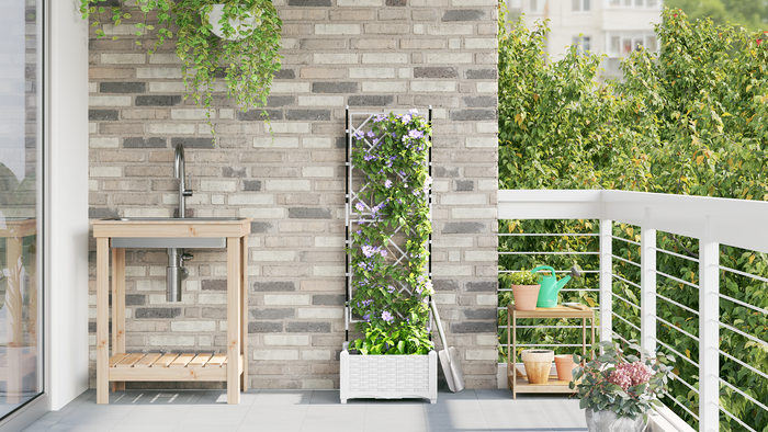 Fioriera da Giardino con Trellis Bianco 40x40x125.5 cm