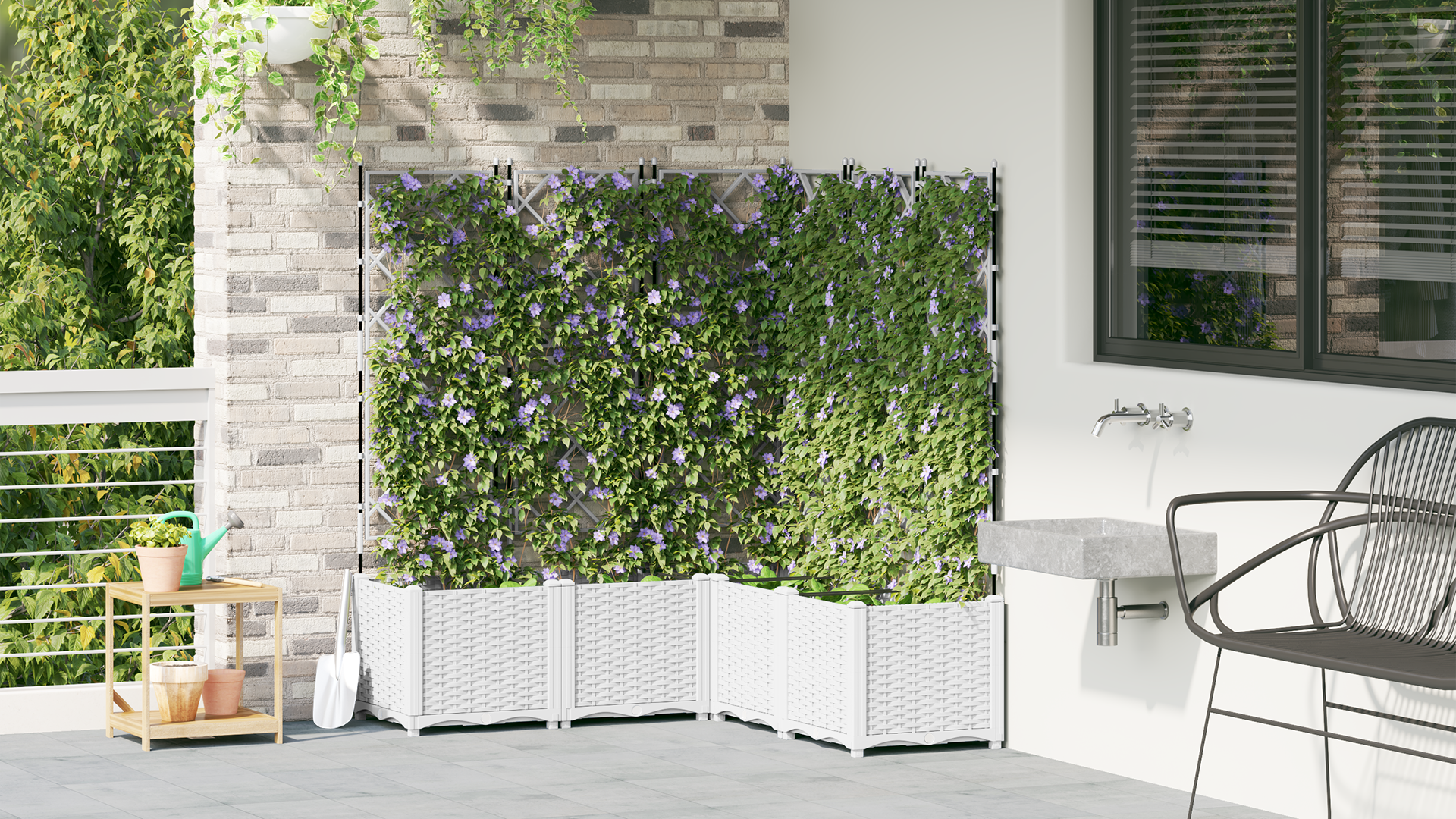 Piantana da giardino con trellis 5 pcs Bianca 120x120x143 cm