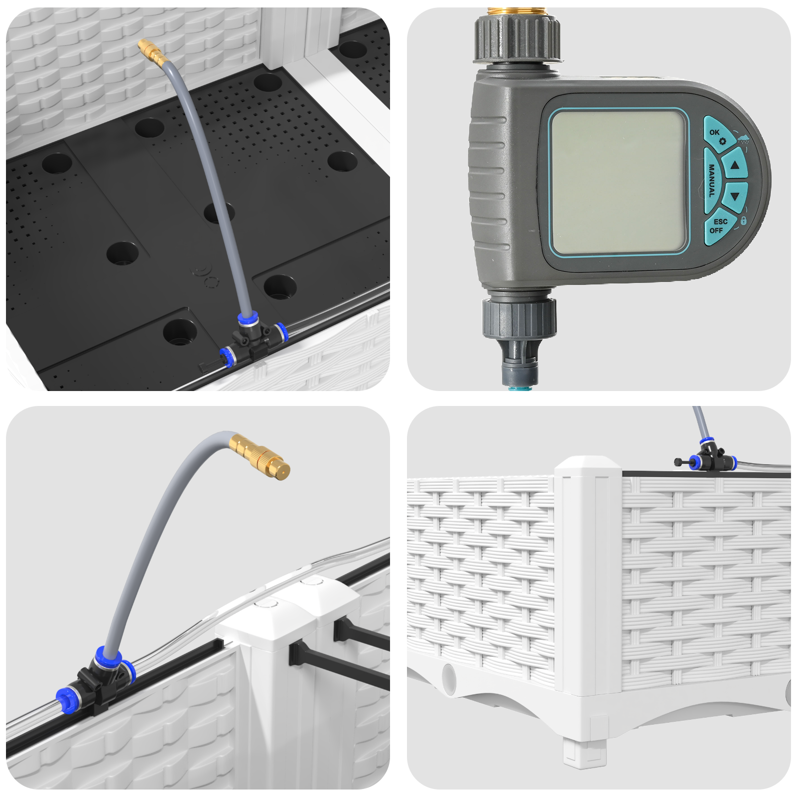 Fioriere da Giardino con Sistema di Irrigazione 4 pezzi Bianco