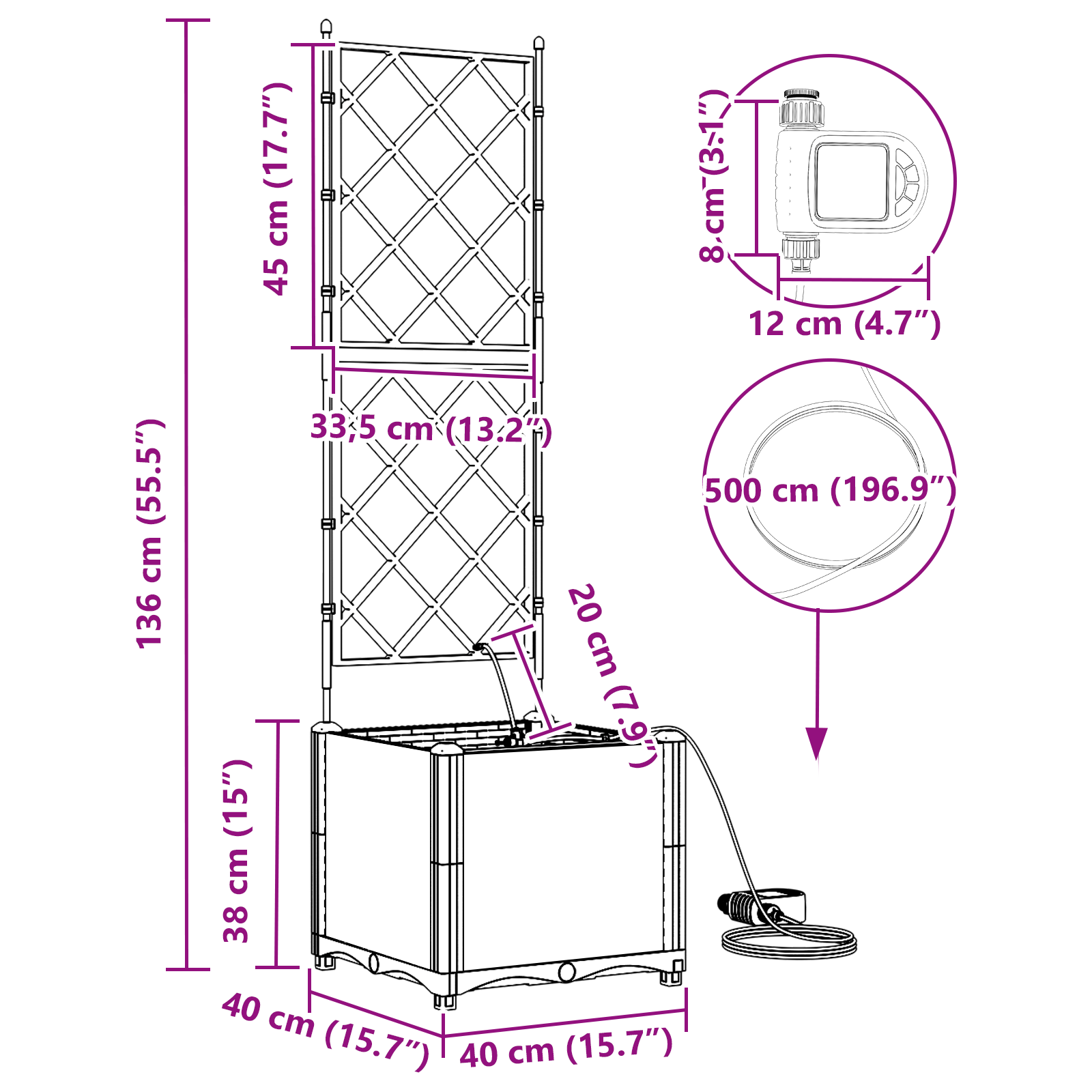 Vasi da Giardino  con Sistema di Irrigazione per Acqua Bianco