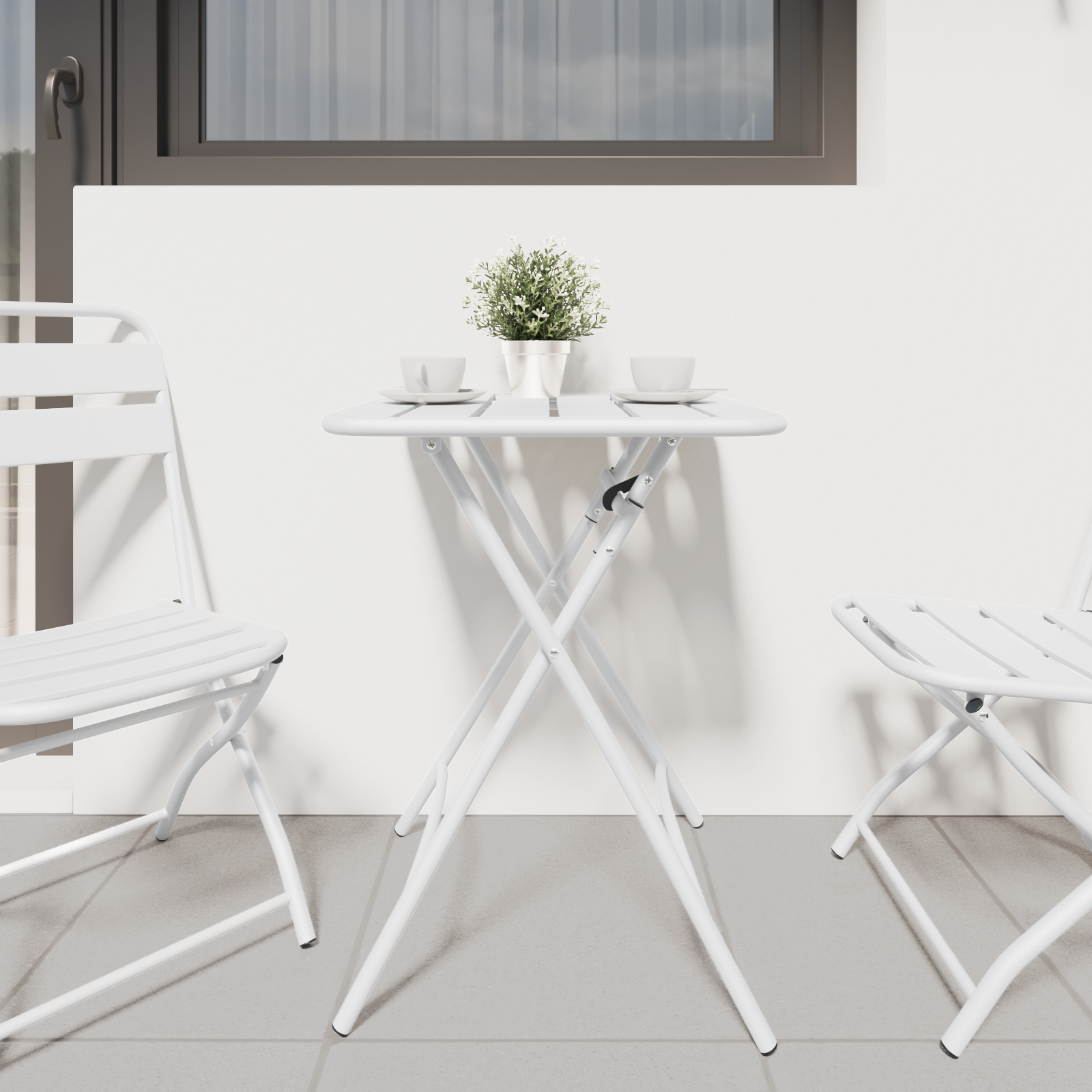 Tavolo da Giardino Pieghevole  Bianco 55x55x73 cm in Acciaio