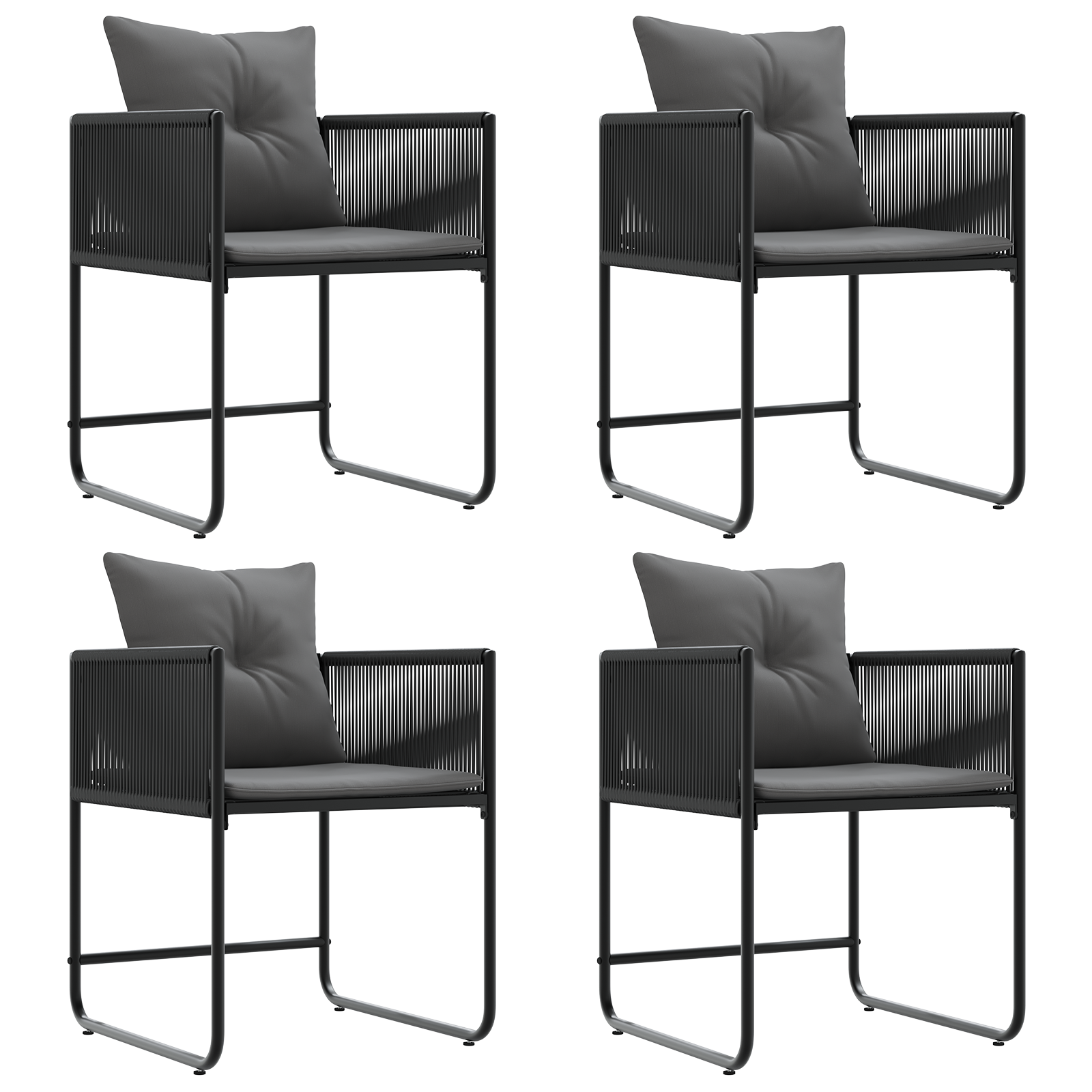 Sedi da Giardino con Cuscini 4 pcs Nero Rattan Polimerico