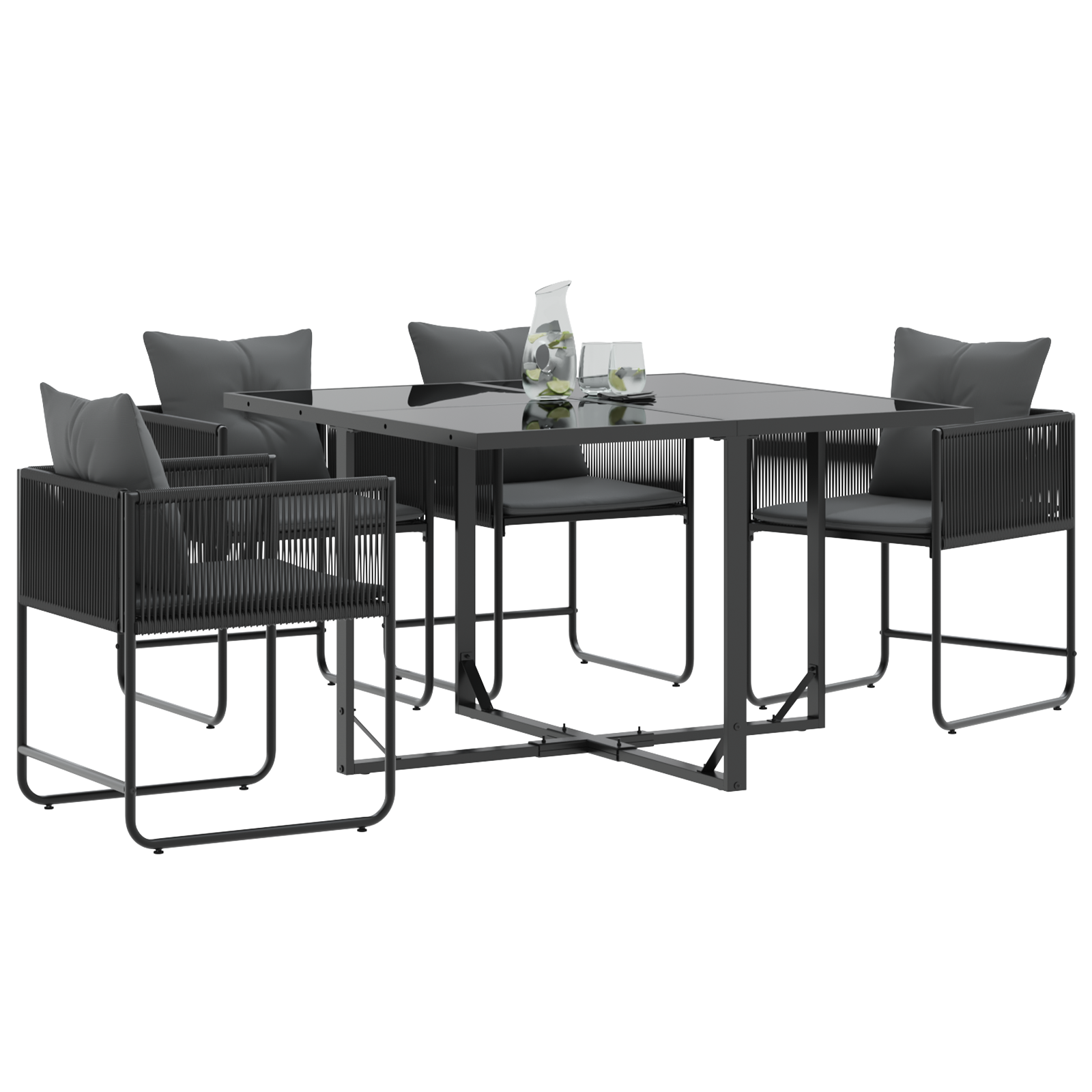 Sedi da Giardino con Cuscini 4 pcs Nero Rattan Polimerico