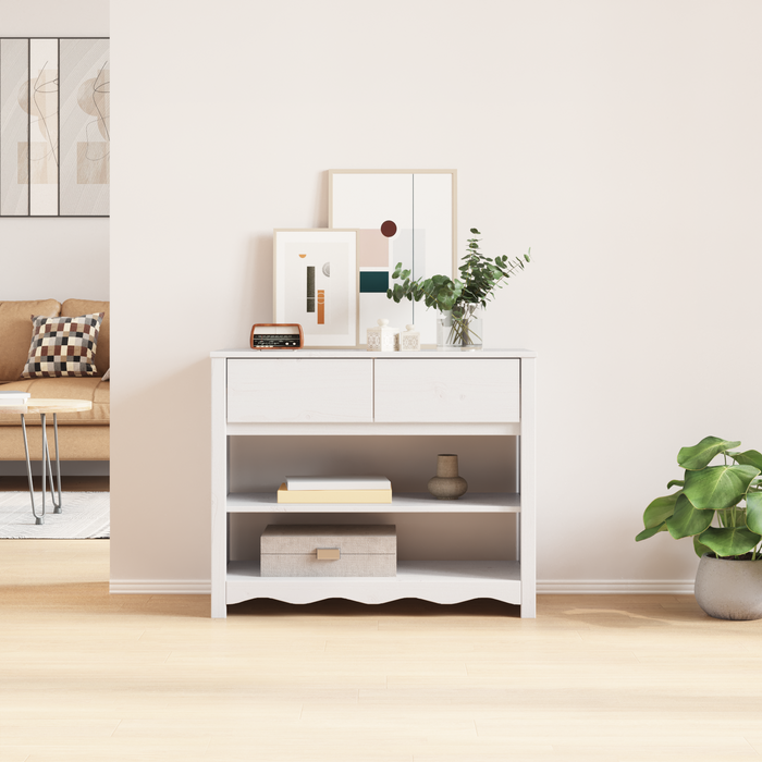 Tavolo Consolle "DRAMMEN" Bianco 89,5x37x73 cm Legno Massello Pino