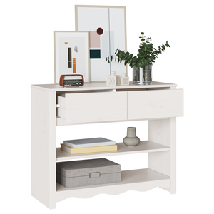 Tavolo Consolle "DRAMMEN" Bianco 89,5x37x73 cm Legno Massello Pino