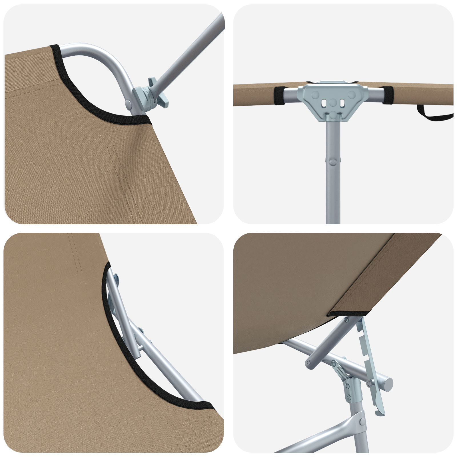 Lettini prendisole 2 pz con tenda Tortora 600D Tessuto Oxford