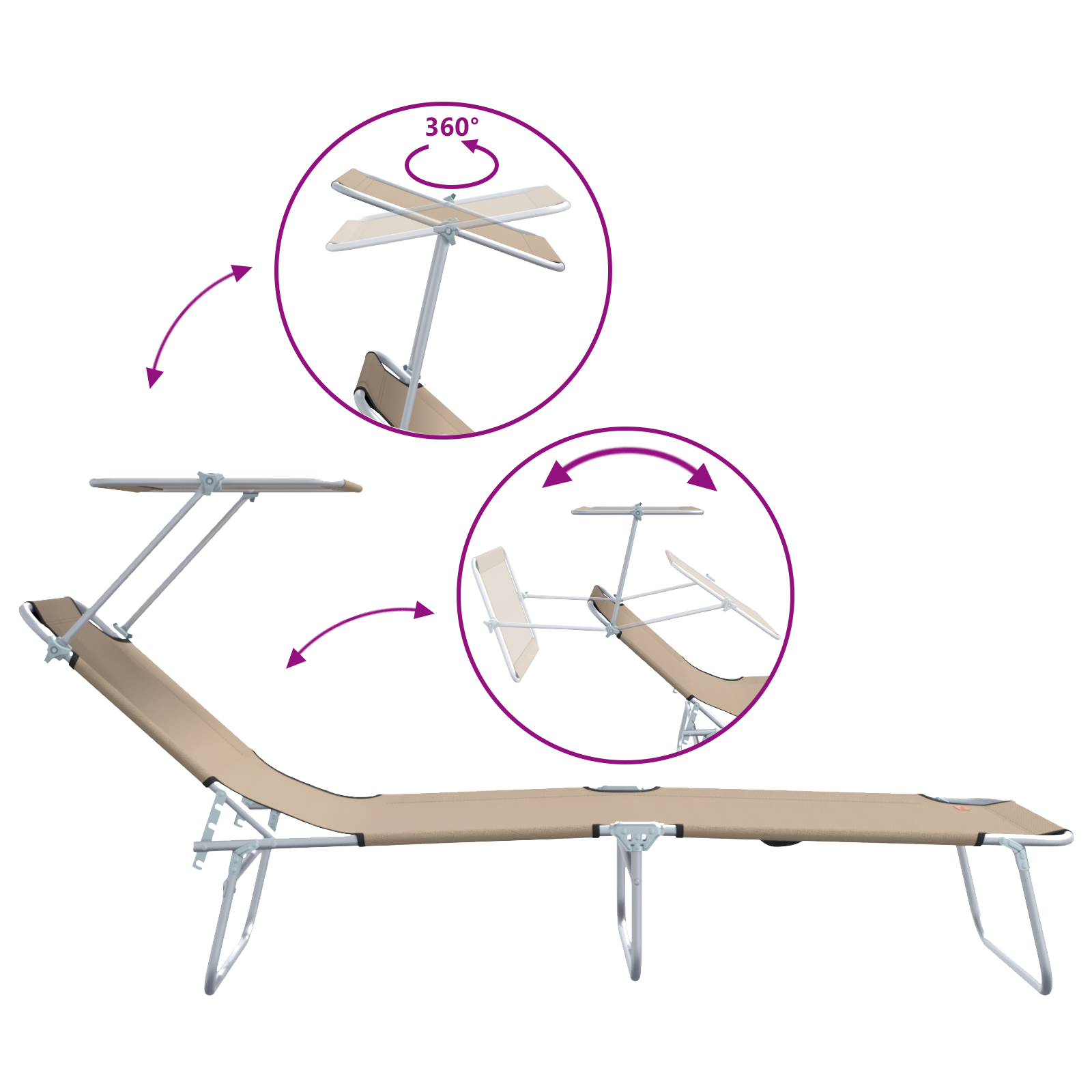 Lettini prendisole 2 pz con tenda Tortora 600D Tessuto Oxford