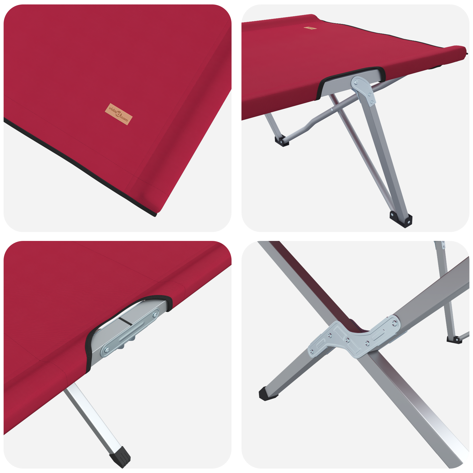 Letto da Campeggio Pieghevole Rosso Metallo e Tessuto Standard