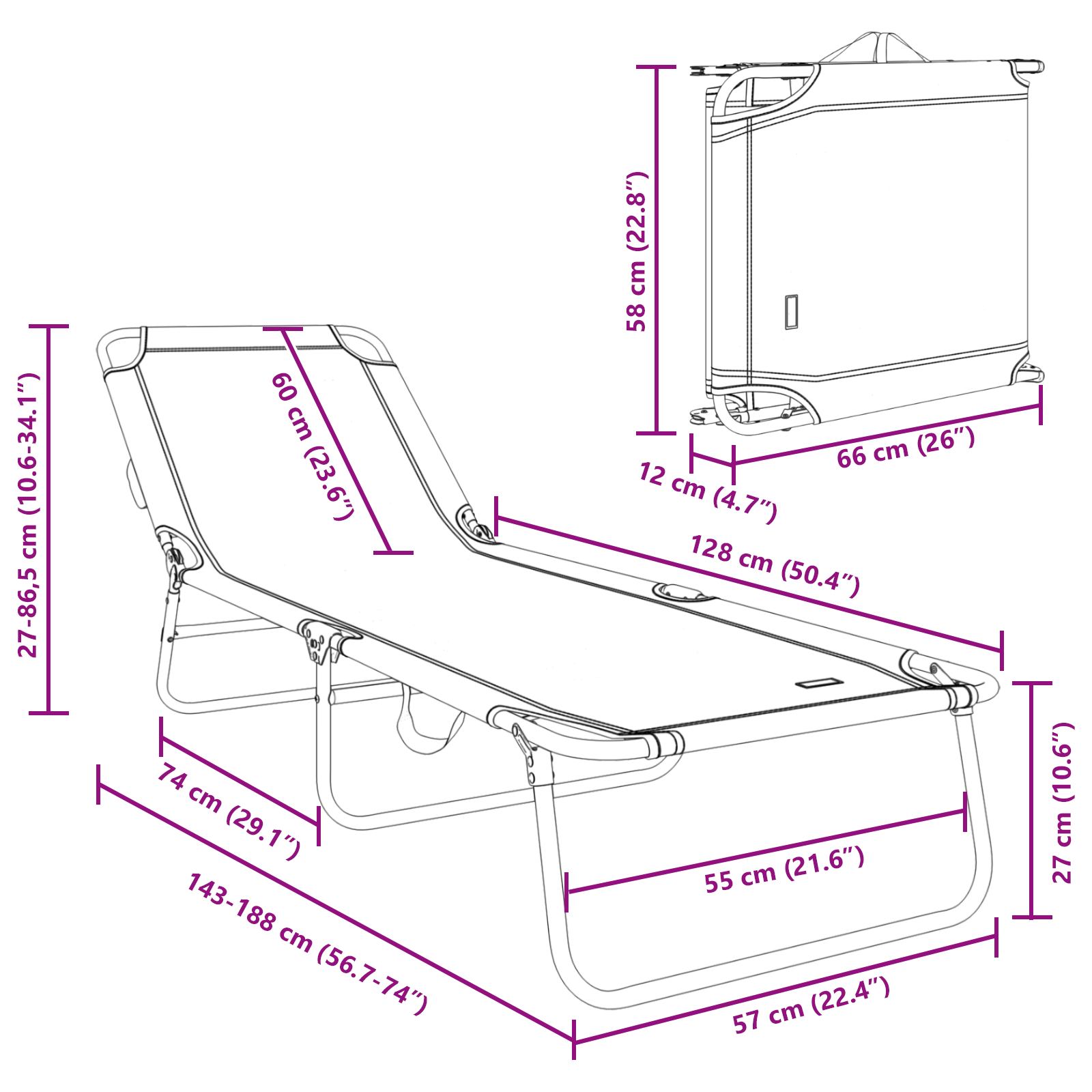 Lettino Prendisole Pieghevole Portable Blu 600D Oxford Fabric