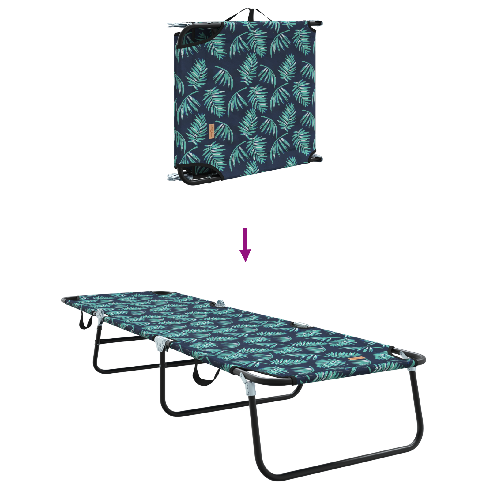 Lettino da Sole Pieghevole Motivo a Foglia Tessuto Oxford 600D Portatile