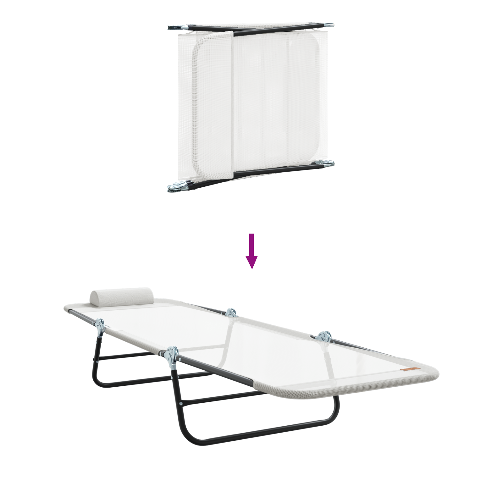 Lettino Prendisole Pieghevole con Testata Crema Textilene